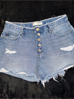 Kancan high rise distressed denim shorts size 11 button fly faded smiley
